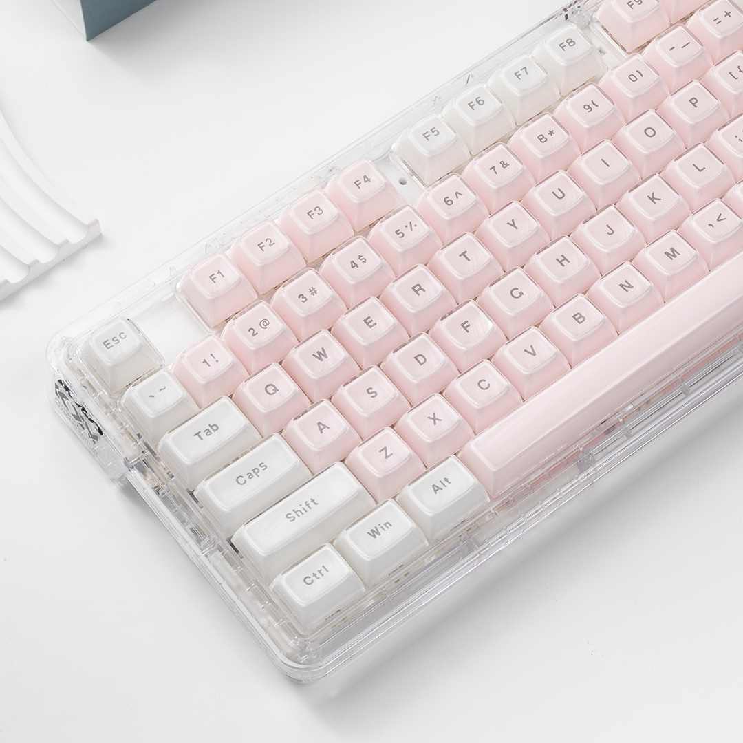 Pc Gaming Fullset - Прозрачные кристаллические клавиши розово-белого цвета, профиль